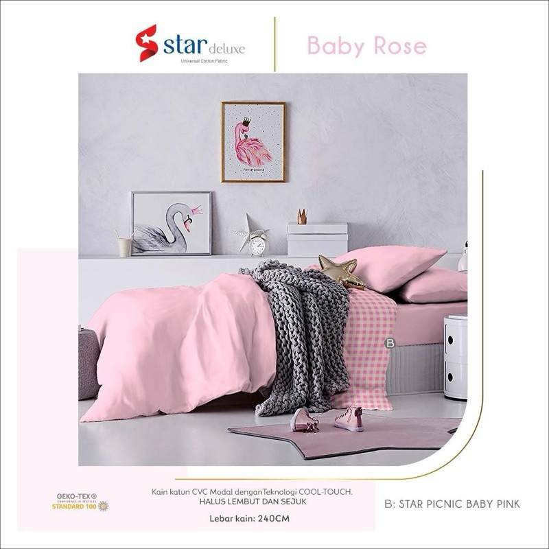 Seprai katun CVC star collection polos baby rose & sage (tika)
