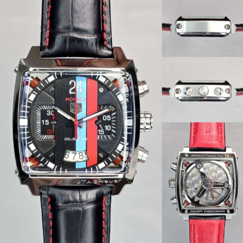JAM TANGAN PRIA TAG HEUER MONACO CALIBRE 36 LEATHER JAPAN QUARTZ DIAMETER 44MM SUPER QUALITY