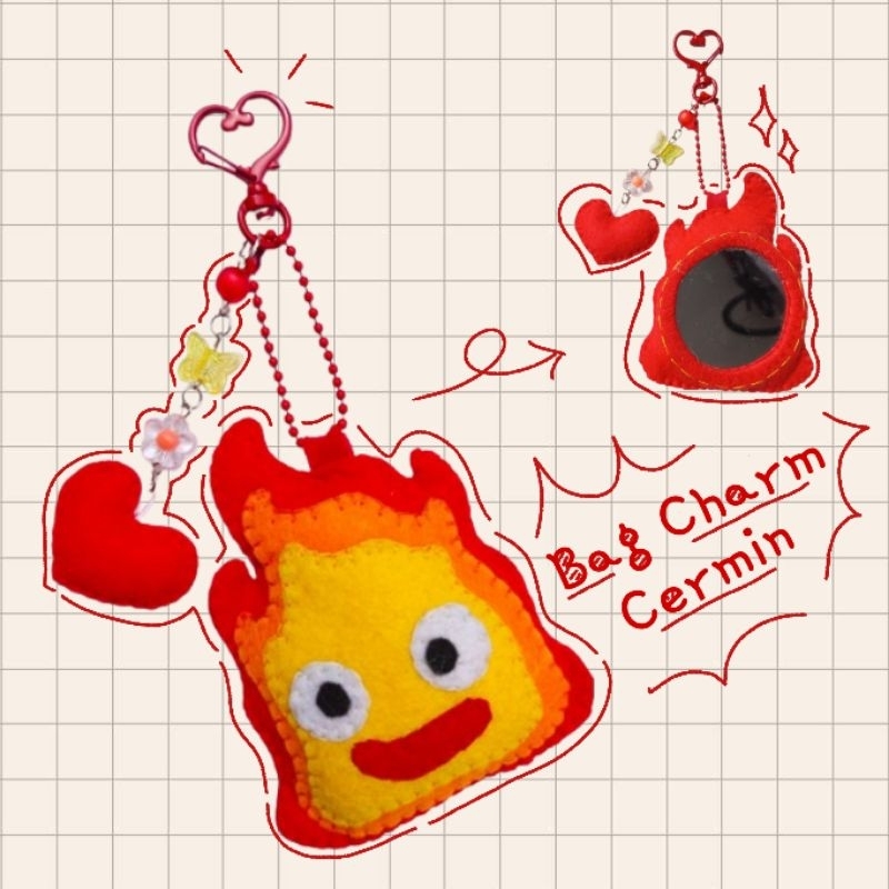 Bag Charm Cermin Flanel Custom Design / Cermin Saku Kecil