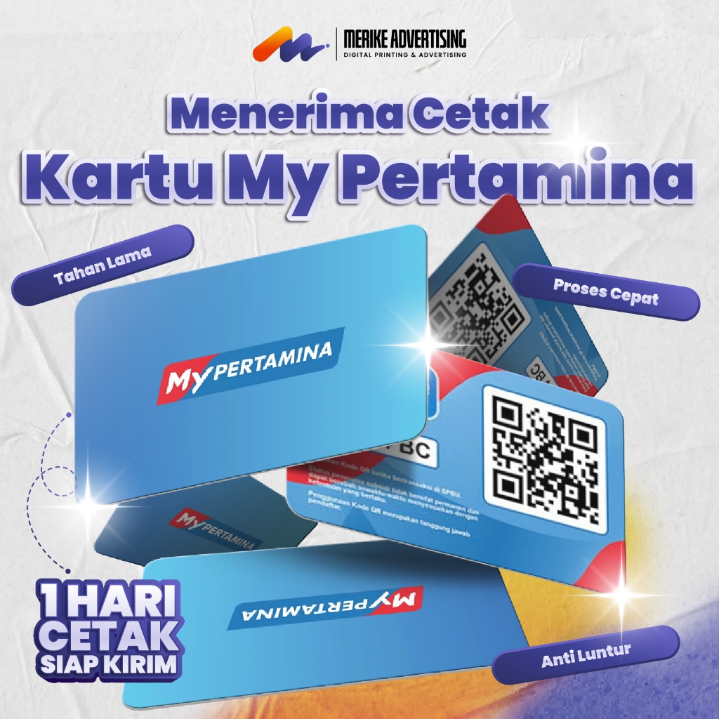 

CETAK KARTU MY PERTAMINA BERKUALITAS, TAHAN LAMA, TINTA TAJAM | UKURAN 8,6 x 5,4 cm