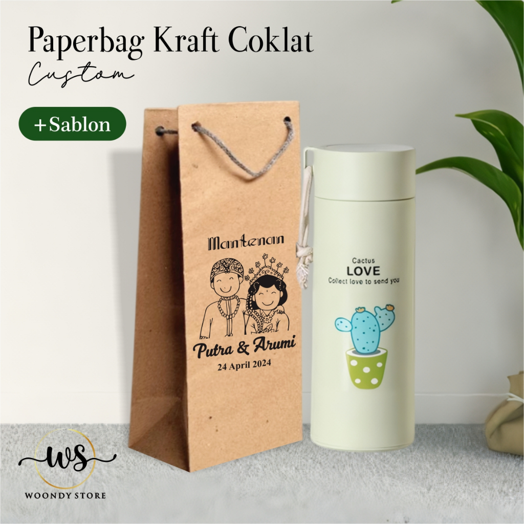 

PAKET PAPER BAG KRAFT SABLON & AFDRUK - PAPER BAG CUSTOM - TAS SOUVENIR PERNIKAHAN / ULTAH KEKINIAN