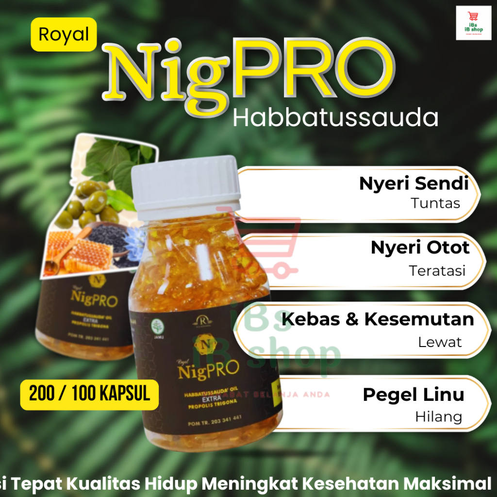 NIGPRO ORIGINAL 200 KAPSUL & 100 Kapsul Habbatussauda Premium Extra Propolis Trigona