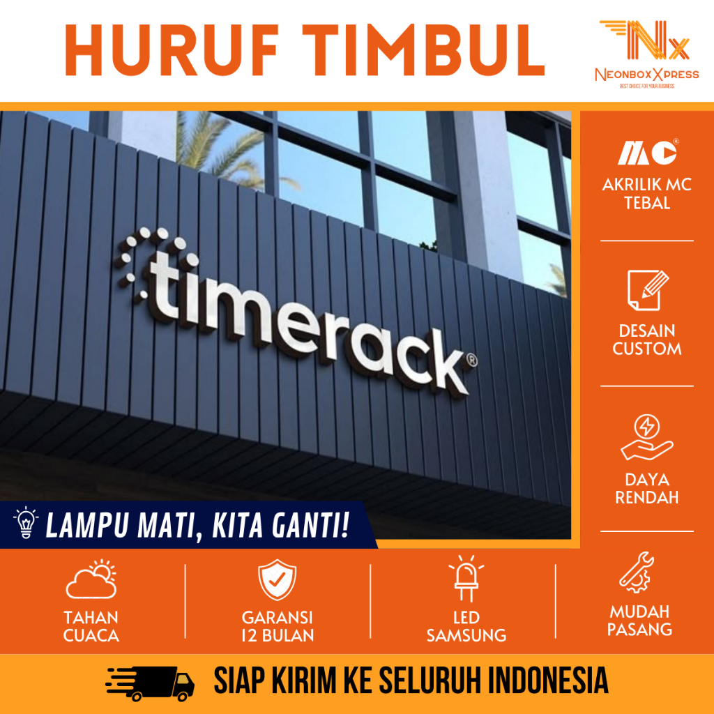 Huruf Timbul Stainless Menyala Backlight Bebas Desain Waterproof Anti Karat Bisa Indoor/Outdoor