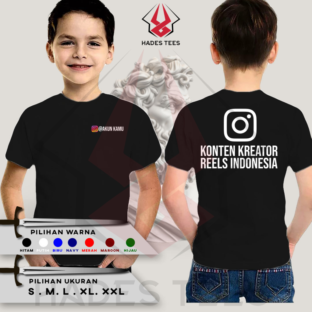 Kaos TSHIRT anak Baju Instagram Konten Kreator Reels Gratis Tulis Akun Kamu | Cotton Combed 30s