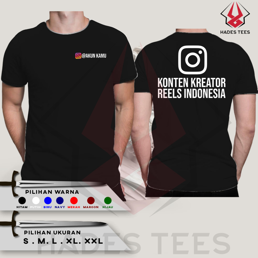 Kaos Baju Instagram Konten Kreator Reels Gratis Tulis Akun Kamu LENGAN PENDEK| Cotton Combed 30s