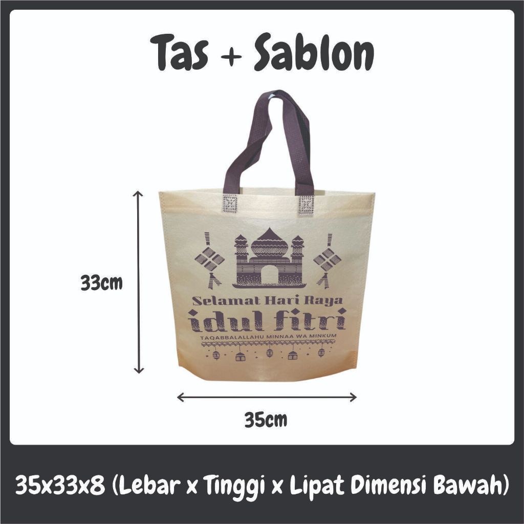 

Tas Spunbond Sablon (Pengerjaan Standar/Xpress) 35x33x8 cm Lipat Bawah / Tahlil / Wedding / Khitan / Tasyakuran / Ultah / Event