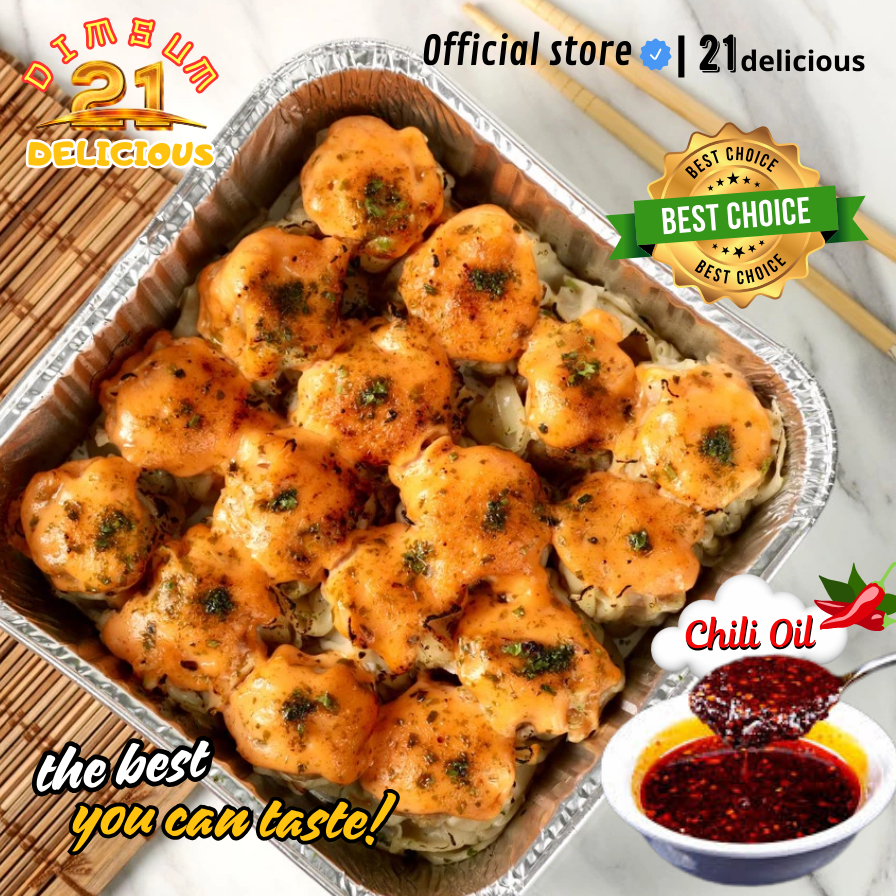 

DIMSUM MENTAI FAMILY SIZE PREMIUM TOBIKO ISI 16pcs + CHILI OIL - Dimsum 21delicious