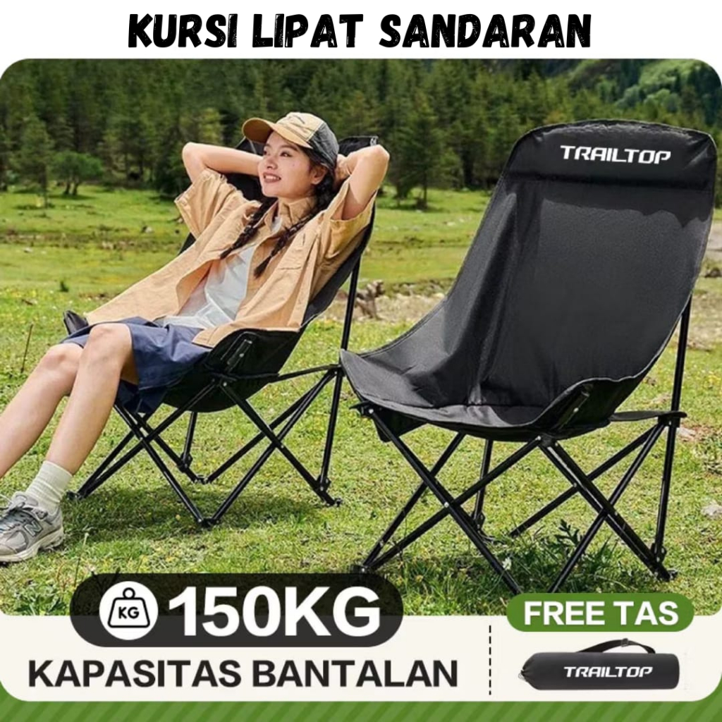Kursi Lipat Sandaran Kepala / Kursi Lipat Outdoor Ukuran Jumbo / Kursi Camping Portable Premium