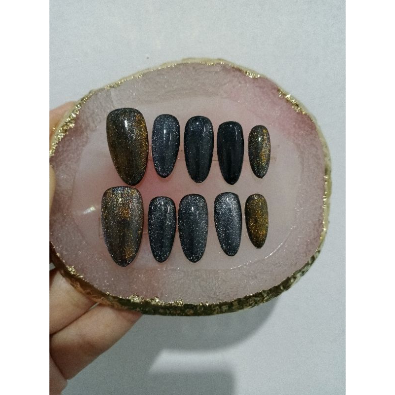 Kuku Palsu Free Toolkit | Fake Nails Glitter Cat Eye Silver Gold