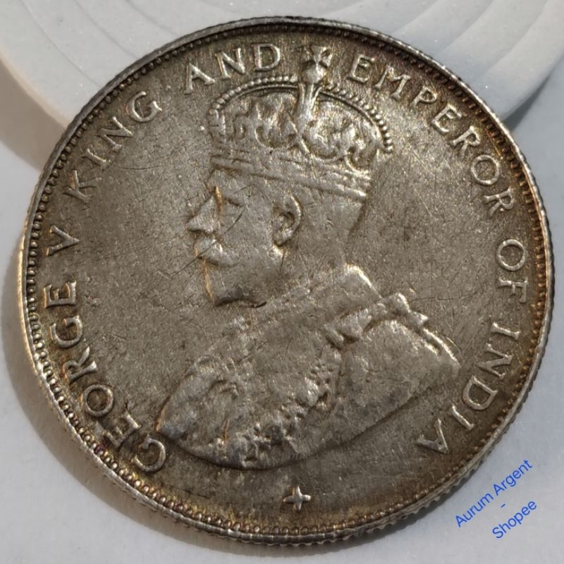 Z.232-- 1 PC KOIN PERAK KUNO ASLI 50 CENTS GEORGE V STRAITS SETTLEMENTS TH 1921. -- SILVER COIN --