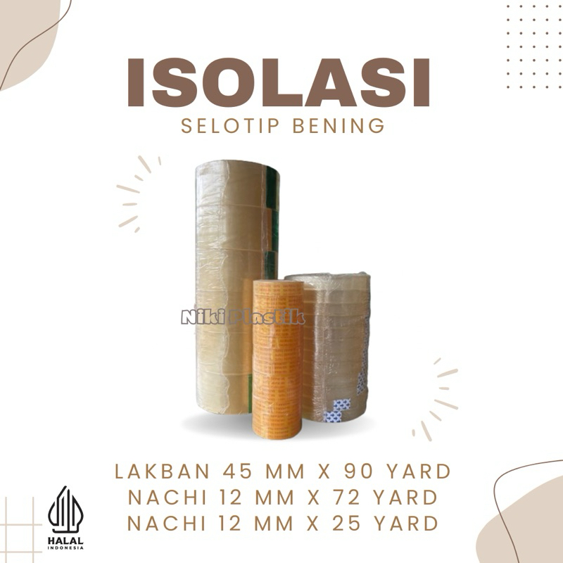 

Isolasi/Selotip Bening | Lakban Nachi Jumbo Besar Kecil | 45mm/12mm - 90yard/72yard/25yard