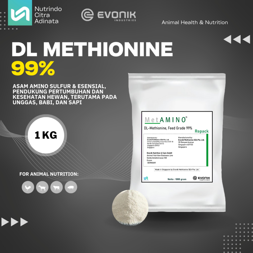DL METHIONINE 99% - ASAM AMINO - PAKAN TERNAK - FEED GRADE 1KG