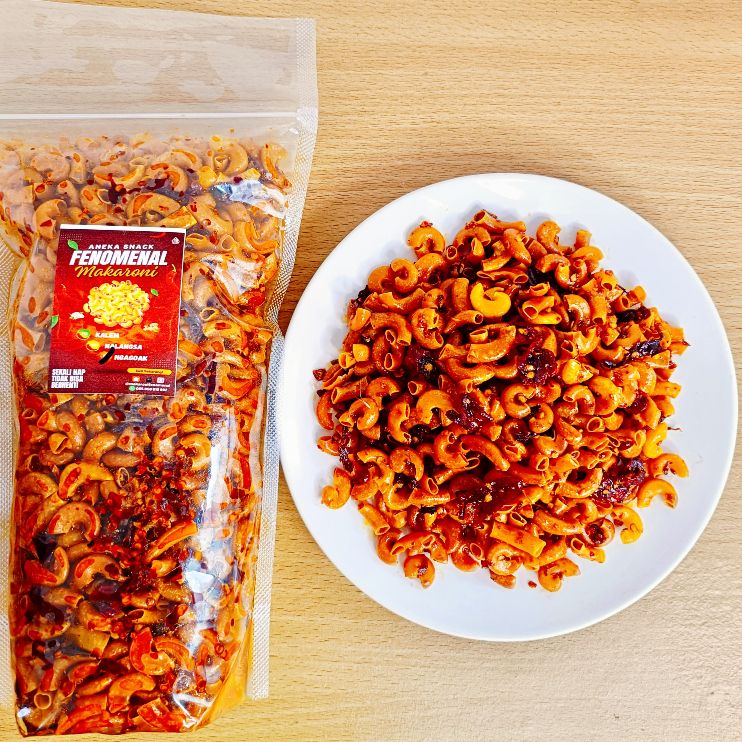 

MAKARONI FENOMENAL 500gr - cemilan Pedas Bumbu Cikur Asin Pedas Makanan Ringan - Food, Snacks
