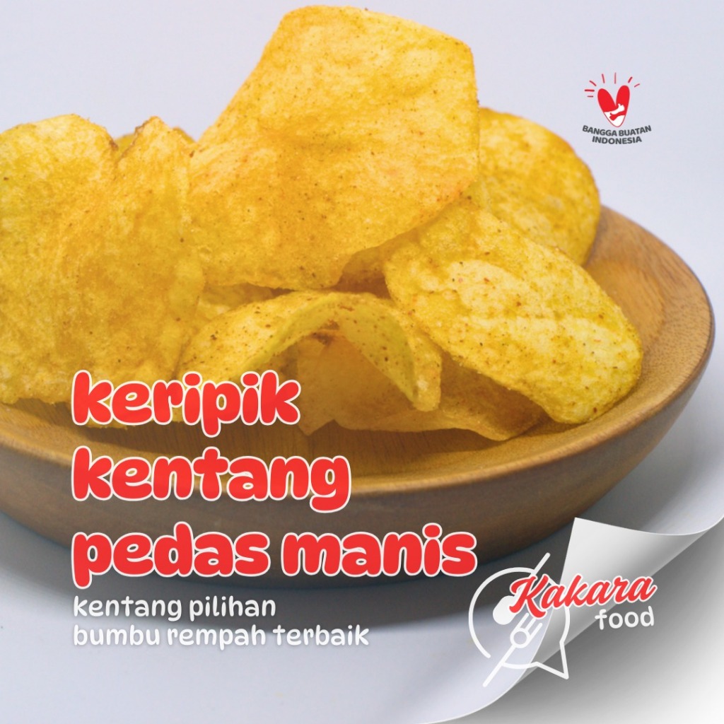 

Keripik Kentang Balado Pedas Manis Kemasan 250 gram dan 500 gram - Keripik Kentang Pedas Manis dan Original
