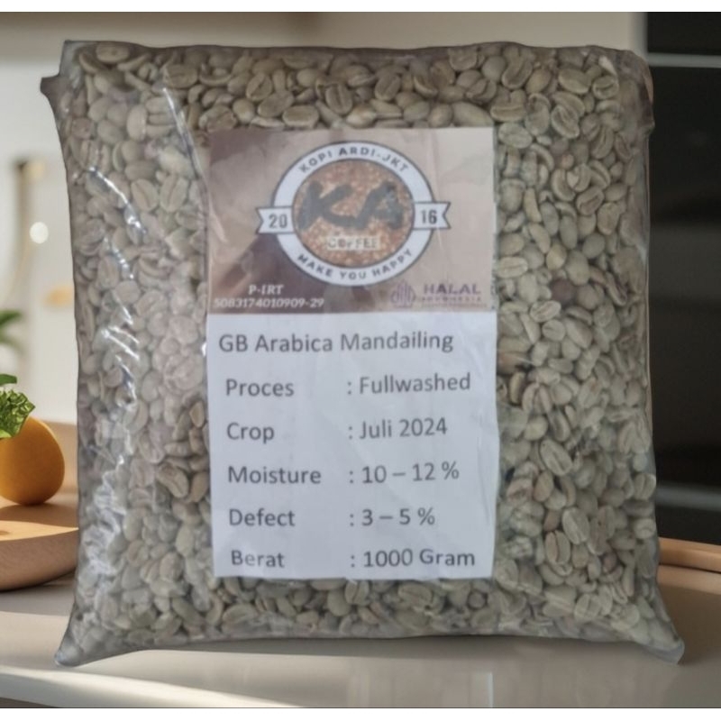 

Grean bean (GB) atau Biji Kopi Mentah Arabica Mandailing Fullwashed 500 Gram / 1 KG