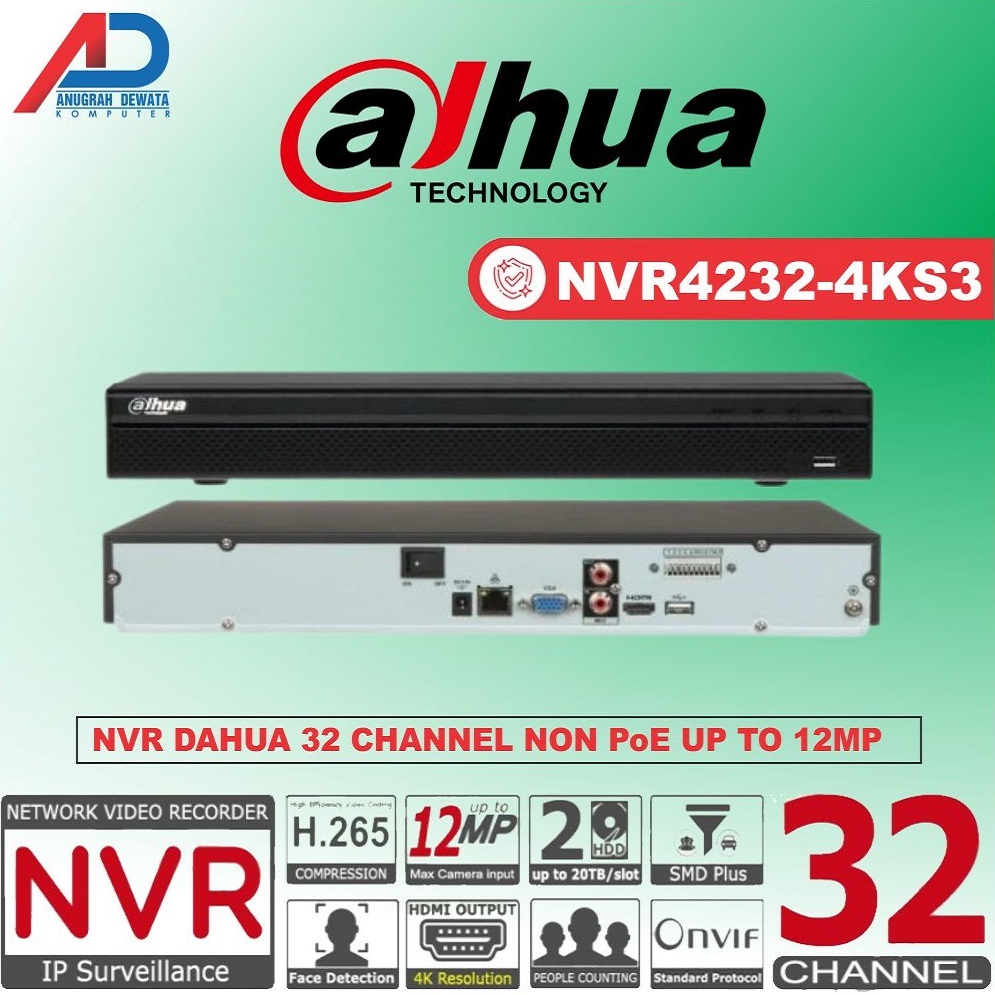 NVR DAHUA 32 CHANNEL DHI-NVR4232-4KS3 NVR 32CH IP CAMERA UP TO 12MP