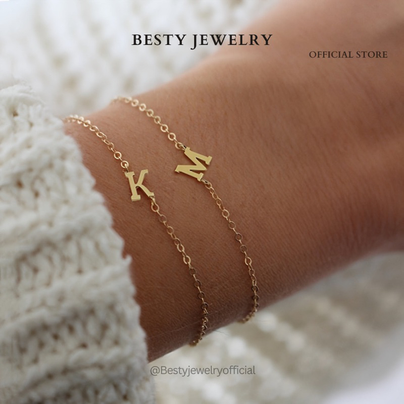 BESTYJEWELRY • Initial Bracelets Titanium • Gelang Tangan Inisial Huruf Asli Titanium Anti Karat