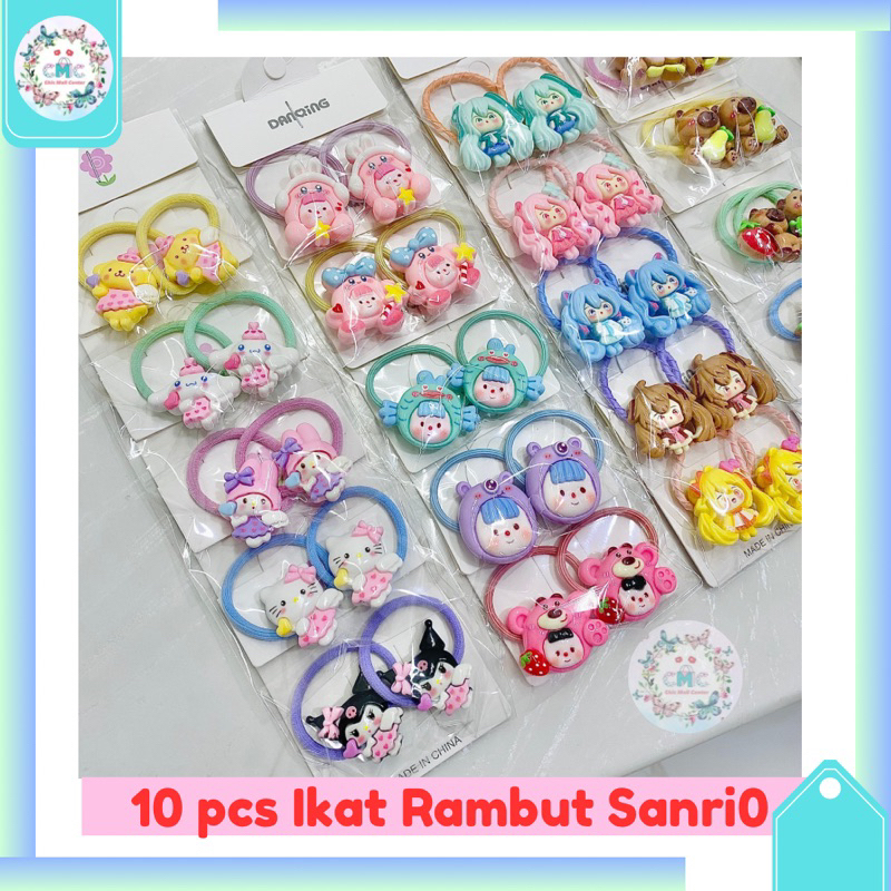 CMALL - SET 10pcs IKAT RAMBUT ANAK SANRIO CAPYBARA PRINCESS UNICORN HELLOGIRL ANIME NANCY KUNCIRAN