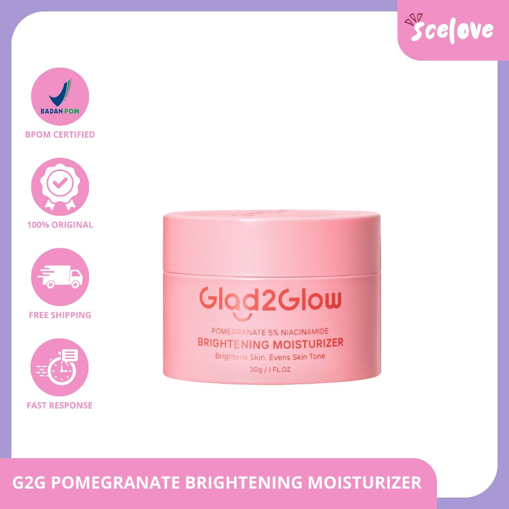 [READY NEW] Glad2Glow Pomegranate 5% Niacinamide Brightening Moisturizer 30g / Moisturizer G2G Pink