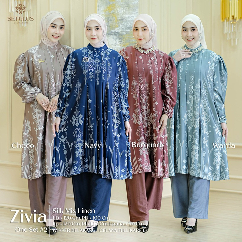 ZIVIA ONESET ORI TULUS / ZIVIA SET SILK MIX CRINKLE AIRFLOW BATIK SET KOMBI SETELAN CELANA PESTA  LD