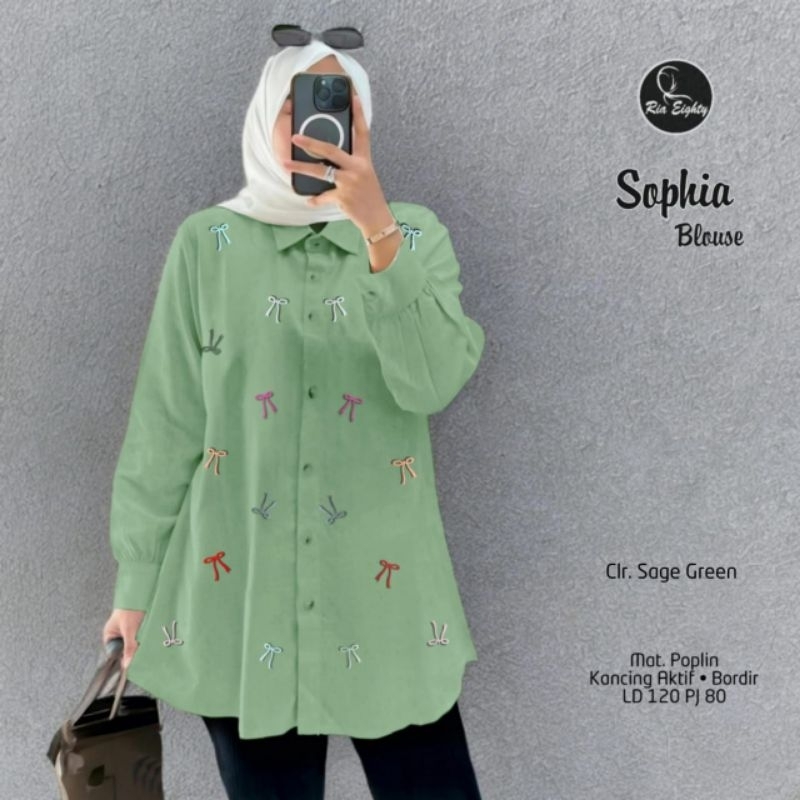 SOPHIA BLOUSE KEMEJA ATASAN BLUS JUMBO WANITA APP BORDIR KANCING DEPAN AKTIF