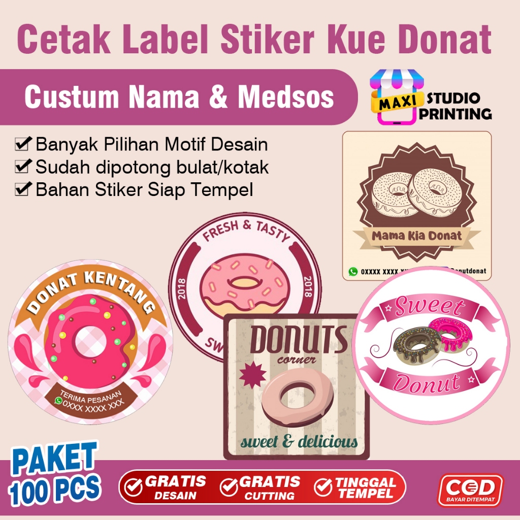 

Stiker Donat | Sticker Makanan Donat | Bisa Custom Nama | Isi 100 Pcs