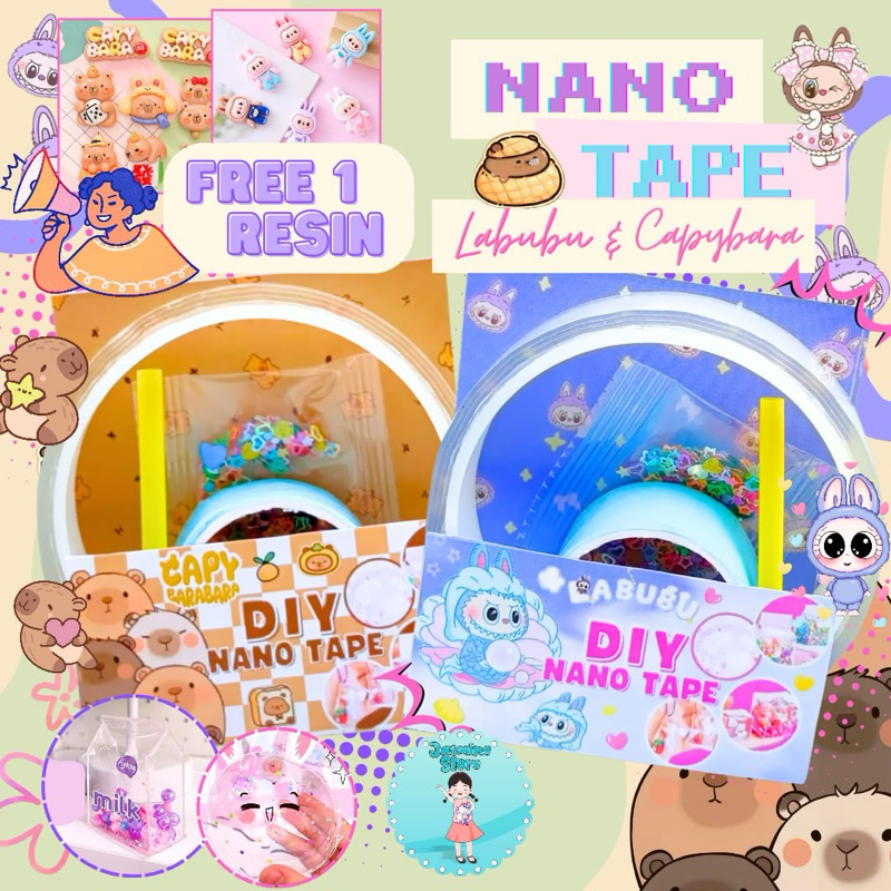 

Nano tape labubu/nano tape capybara/nano bubble tape labubu kapibara/mainan balon tiup/mainan diy nano tape/Double Tape Nano Selotip Bening Dua Sisi