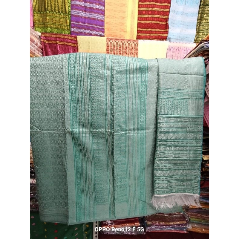SONGKET MESIN TUMTUMAN KATUN ATBM WARNA HIJAU TISKA TUMPAL TEMBAGA
