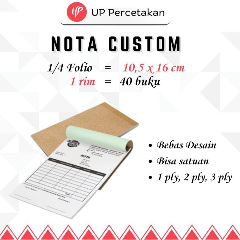 

NOTA CUSTOM (FREE DESIGN) 1PLY 2PLY 3PLY 1/4 Folio isi 100 dan 150 TEBAL