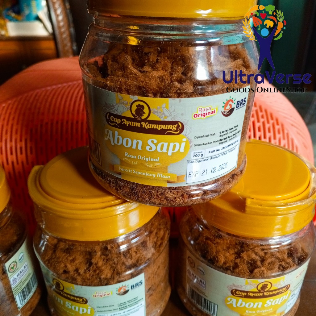 

RiDn Abon Sapi cap Ayam Kampung toples 200 gr HALAL Abon Sapi Asli Enak Premium