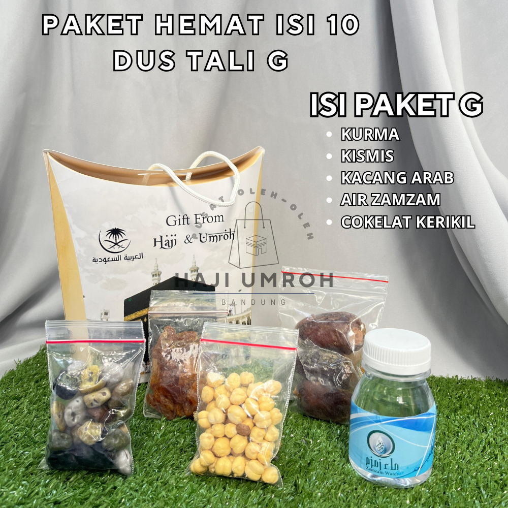 

Paket Hemat G 10pcs Oleh Oleh Haji dan Umroh Dus Tali Tenteng Air Zamzammmm