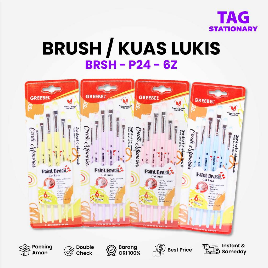 

GREEBEL Kuas Lukis / Brush Paint Set BRSH-P24-6Z / Kuas Melukis Timur Agung Grosir