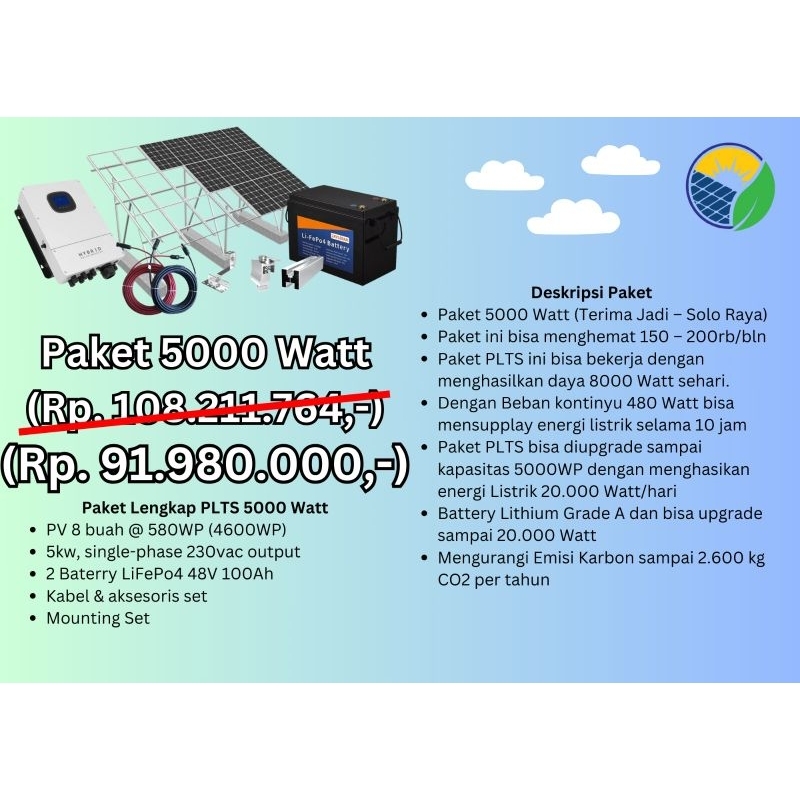 Paket PLTS Residensial 5000 Watt