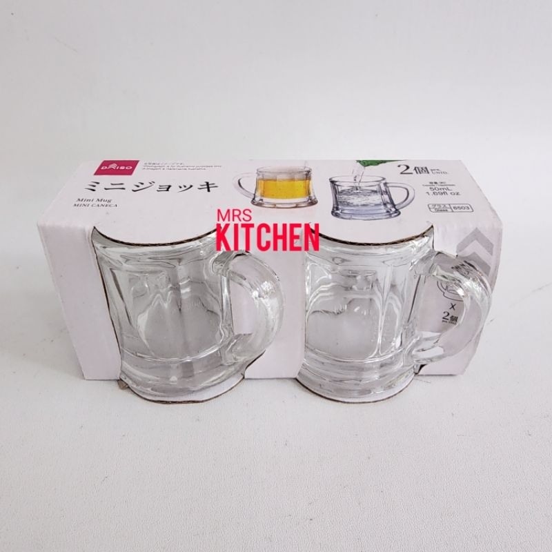 MINI GLASS MUG 50ML SET OF 2 GELAS KACA SLOKI KECIL WITH HANDLE ISI 2 DAISO