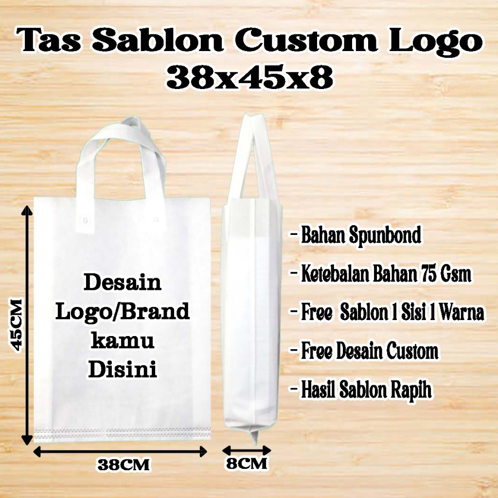 Tas Sablon Custom 38x45x8 Tas Spunbond Sablon Logo / Nama