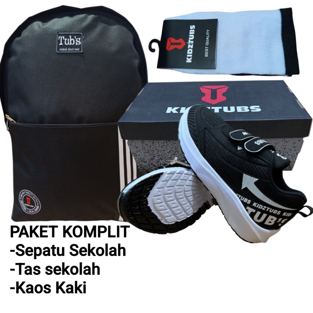 KIDZTUBS Sepatu Sekolah Anak Paket Komplit Sepatu Sekolah + Tas Sekolah + Kaos Kaki TUBS1528080425