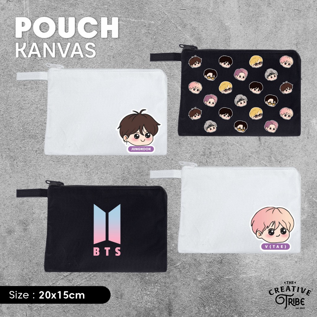 

BTS - Pouch Kanvas 20x15cm - Tempat Pensil Kain Tas Make Up Sekolah Kantor Sablon DTF KPOP Jungkook
