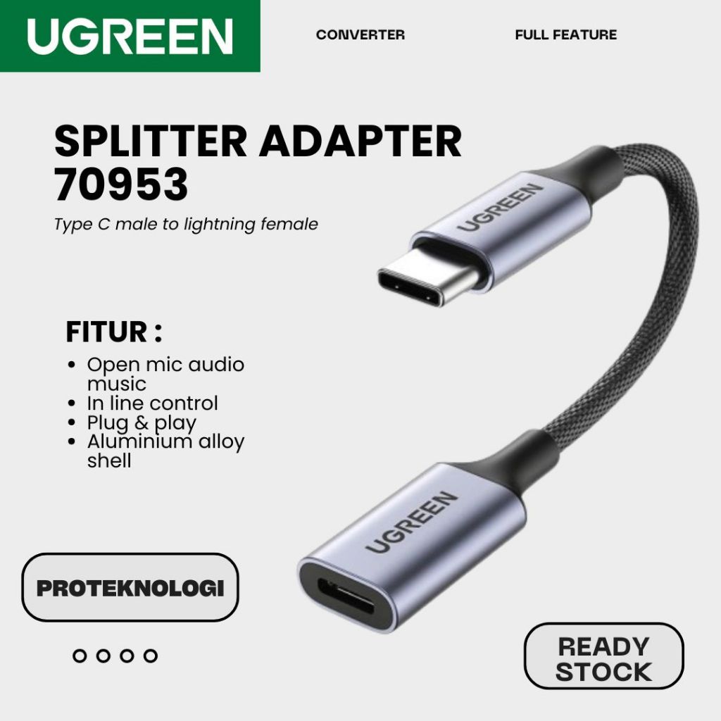 UGREEN 70953 USB C To Lightning Audio Adapter Converter Splitter Type C Call Open Mic