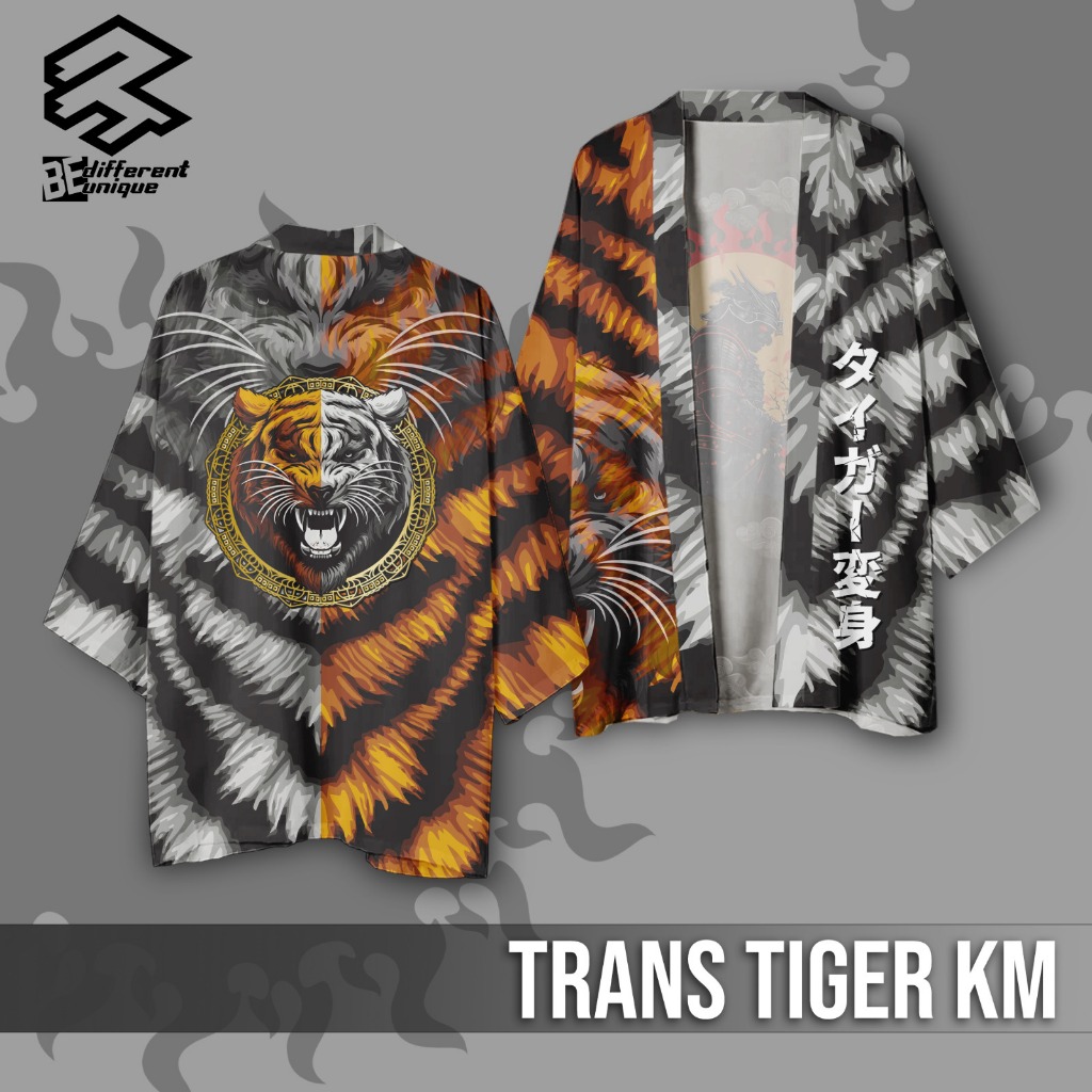 Haori Kimono Outer Outwear Casual  FullPrint Trans Tiger
