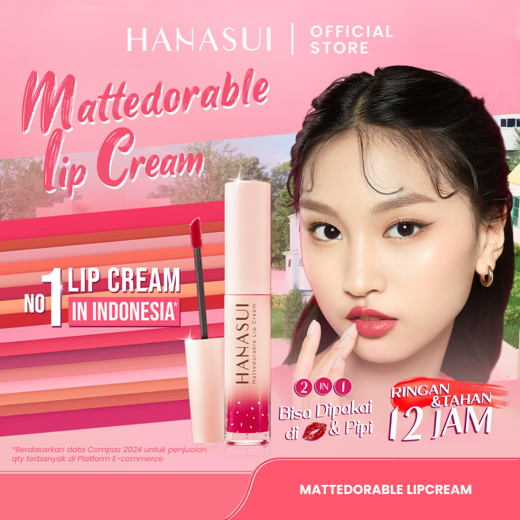 Hanasui Mattedorable Lip Cream - Velvet Matte Finish Melembabkan Ringan Tahan Lama Pigmented Olive Oil Vitamin E