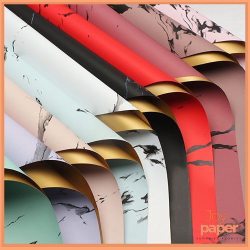 

20 Lembar Kertas buket bunga black marble bi color gold cellophane paper KB6105