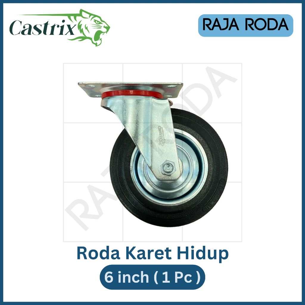 Castrix Roda Karet Troli Steling Etalase Rak Hidup 6" Rubber Caster Wheel 6 Inch Swivel