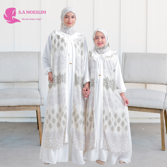 S.A MOESLIM - Sheila Dress Gamis Couple Ibu dan Anak Perempuan Bahan Crinkle Kombinasi Ceruty Etnik