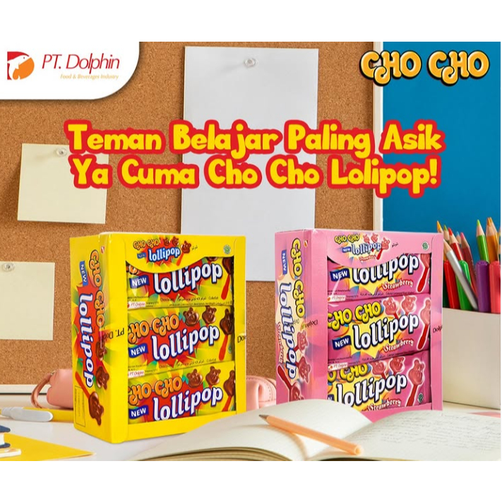 

bGF [ BERKAH ] Cho Cho Lollipop Box Isi 24x8gr Chocho Chocolate Strawberry Snack Cokelat Jadul Snack
