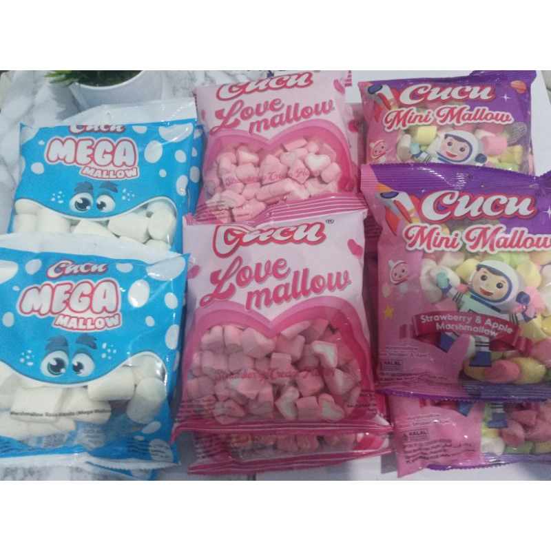 

CUCU MALLOW.. Love Mallow 100G, Mega Mallow 120G, Mini Mallow 120G