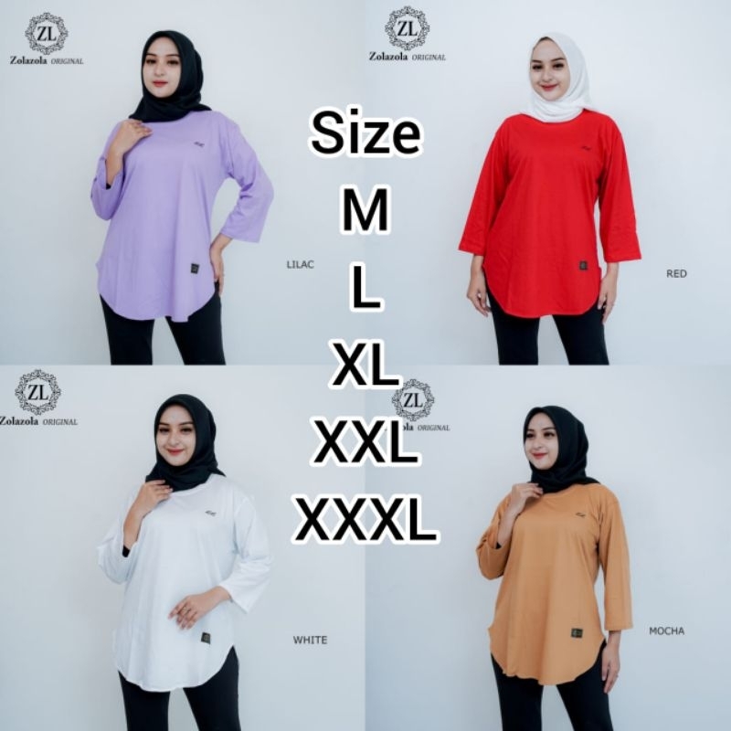 kaos distro wanita lengan panjang  /kaos polos zola zola bahan katun combad 24s kaos viral