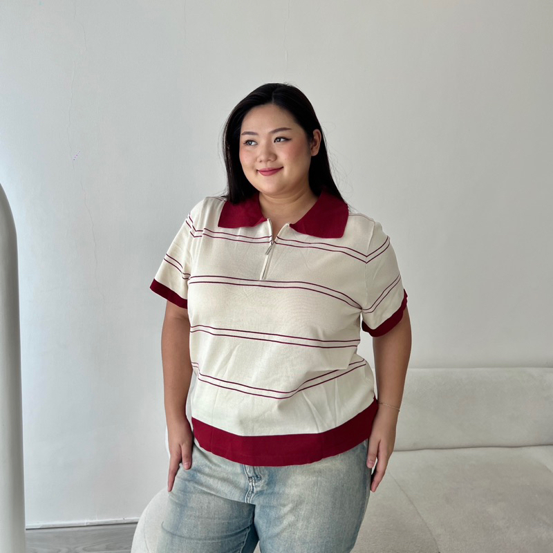 Duchess Atasan Rajut Wanita Garis Santai Branka / Atasan Stripe Bigsize