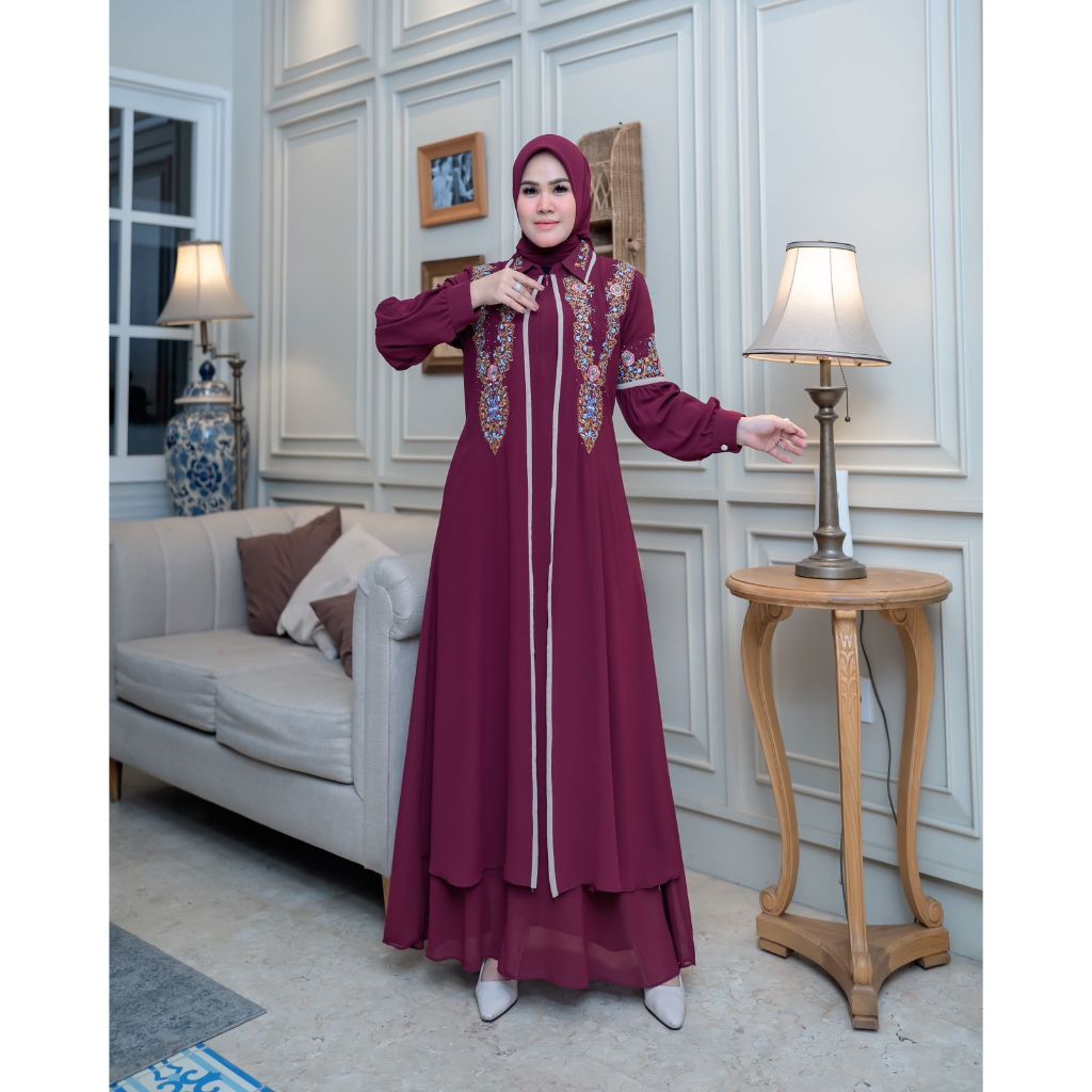 Gamis Krissa Set Hijab Dress Muslim Wanita Pluss Payet Permata Fshion Ootd Terbaru 2025 Kekinian
