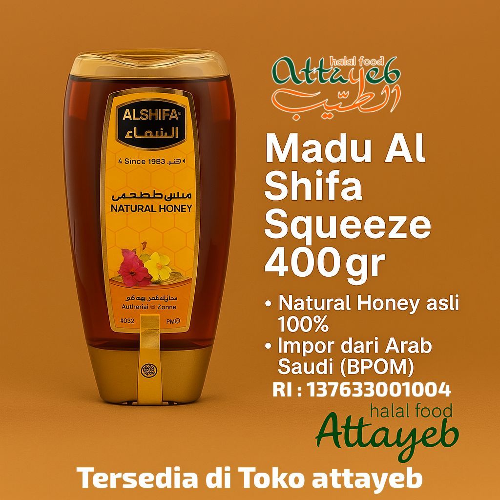 

Madu Al Shifa Squeeze 400gr Natural Honey asli 100% Impor dari Arab Saudi (BPOM)