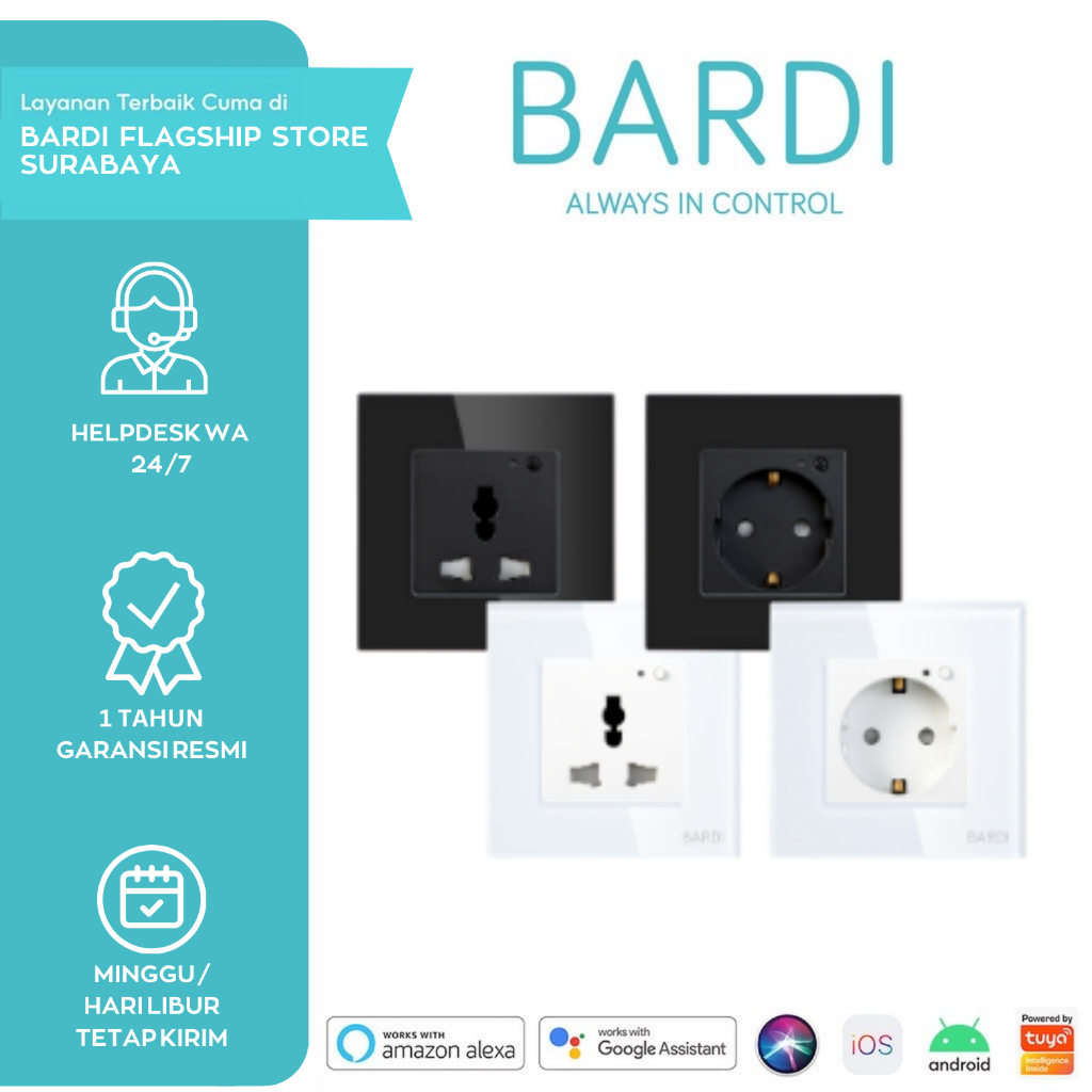 BARDI Wall Socket UNI / EU Smart White (Putih) / Black (Hitam) Colokan Dinding Pintar Stop Kontak Re